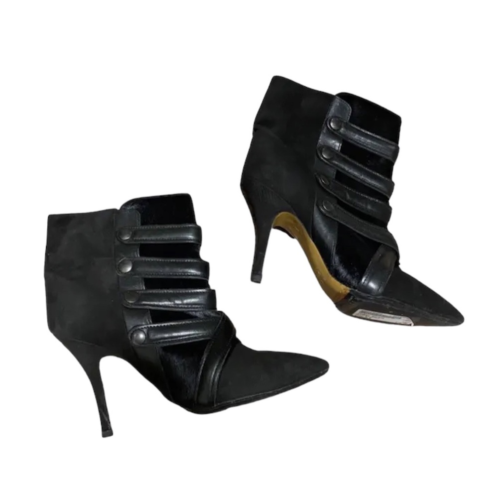 Isabel Marant Black Suede and Pony Hair Cut Out Booties